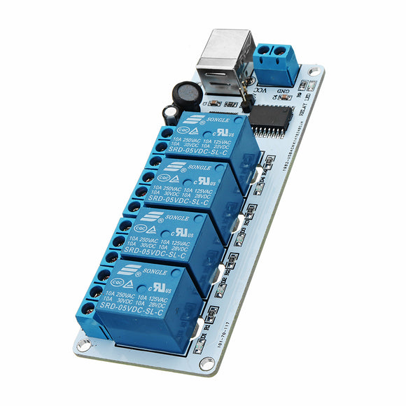 DC 5V 200mA 4 Channel USB Relay Module With Doubled High Current Tracks