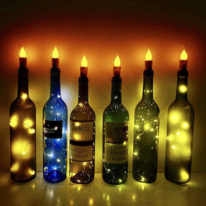 5PCS Battery Operated Flicker Bottle String Light Warm White Cork Shape Copper Wire LED Candle Lamp