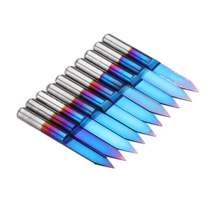 Drillpro 10pcs 0.1mm 0.2mm 40 Degree Engraving Bit Blue Nano Coated Carbide Flat Bottom PCB Engraving Bit CNC Router Tool