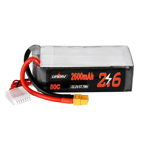 URUAV 22.2V 2600mAh 80C 6S Lipo Battery XT60 Plug for Align 500 RC Helicopter