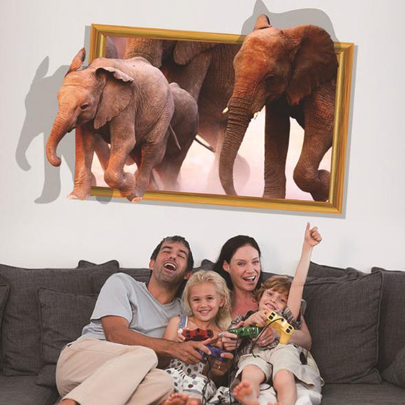 3D Elephant Walking Living Room Bedroom Animals Floor Background Wall Decor Creative Stickers