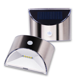 Solar Powered 4 LED PIR Motion Sensor Stainless Steel Wall Light for Outdoor Garden Home