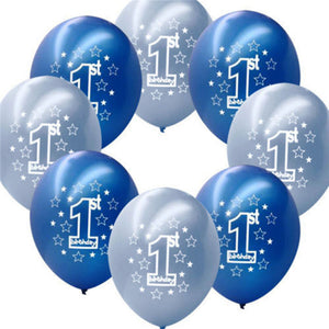 10 Pcs Per Set Blue Boy's 1st Birthday Printed Inflatable Pearlised Balloons Christmas Decoration