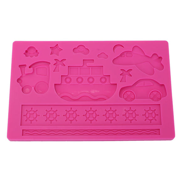 Plane Ship Silicone Embossing Mould Fondant Cake Mold Creative Baking Tools