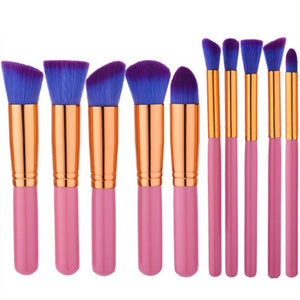 10pcs Pink Purple Soft Makeup Brushes Set Kit Eye Shadow Lips Shaping Blending Foundation Powder