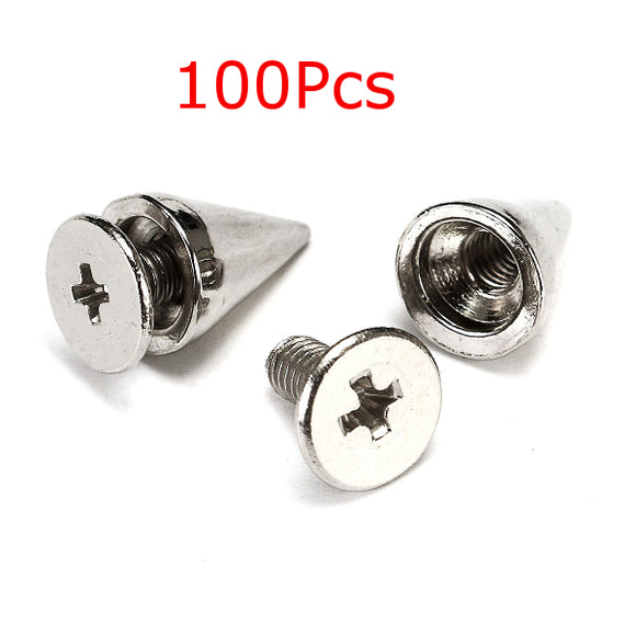 100PCS DIY Silver Metal Studs Cone Punk Spikes Spots Rivet 10*7mm