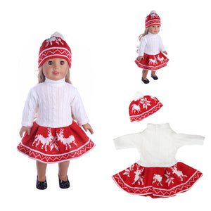 18inch Doll Clothes For American Girl Doll Sweater+ Skirt + Beanie Hat Without Reborn Baby