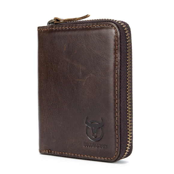 Bullcaptain Men RFID Blocking Secure Antimagnetic Genuine Leather 10 Card Slots Coin Bag Wallet