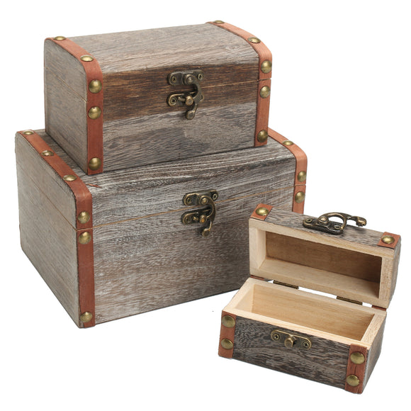 Treasure Chest Retro Wood Box Holder Earring Jewelry Holder Storage Case Trunk