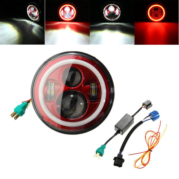 7Inch LED Hi-Lo Beam Headlights Halo Angle Eyes White DRL Red Turn Light for Wrangler