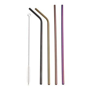 5Pcs Colored Stainless Steel Metal Drinking Straw Set Reusable Straws With Cleaner Brush Kit