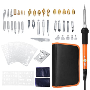 60Pcs 220V 60W Wood Burning Pen Set Stencil Soldering Tips Tools Pyrography Solder Iron Kit