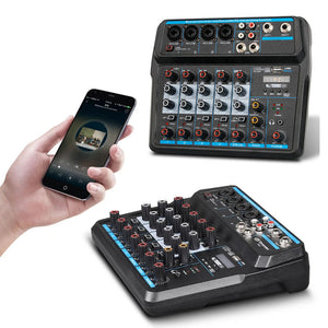 Drembo 6-channel Protable bluetooth Digital Audio Mixer Console with Sound Card USB 48V Phantom Power for DJ PC Recording