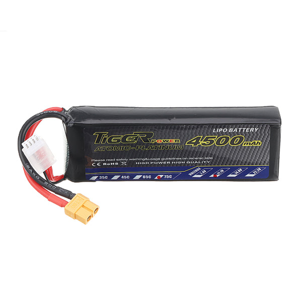 Tiger Power 11.1V 4500mAh 75C 3S Lipo Battery XT60 Plug for RC Racing Drone RC Car