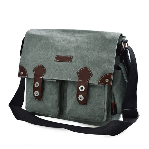 Men Casual Canvas And Leather Messenger Bag Crossbody Bag