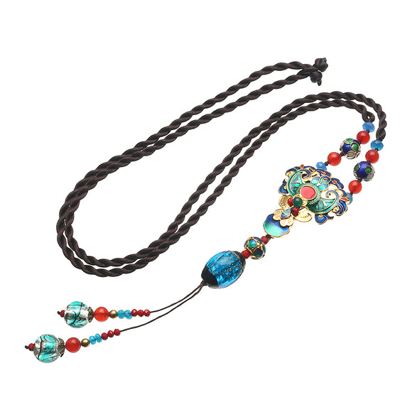 Ethnic Retro Necklace Vintage Jade Beads Rope Long Necklace For Women