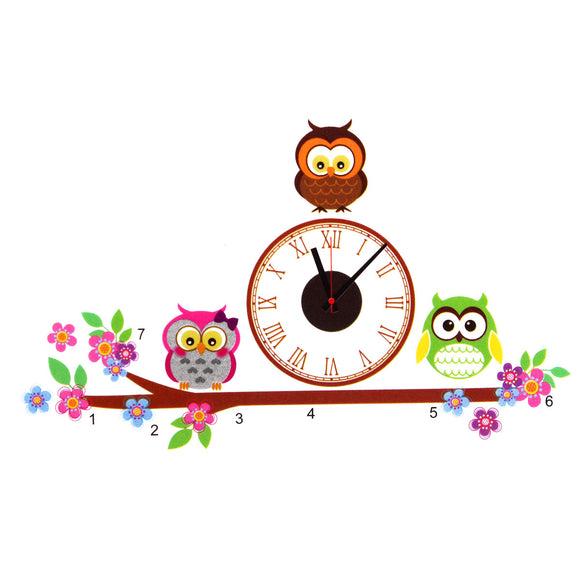 Owl DIY PVC Art Adhensive Wall Clock Home Living Room Bedroom Modern Decor Decal Wall Stickers