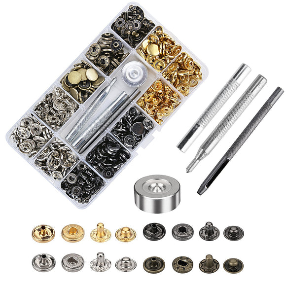 633 Buttons (Silver + Bronze + G un Color + Gold) 40 Sets of 4 Colors + Installation Tools 7 Boxes Package 12.5mm Metal Pure Copper Tools Kit Studs Fasteners Baby Romper Buckle Button For Clothes Sew