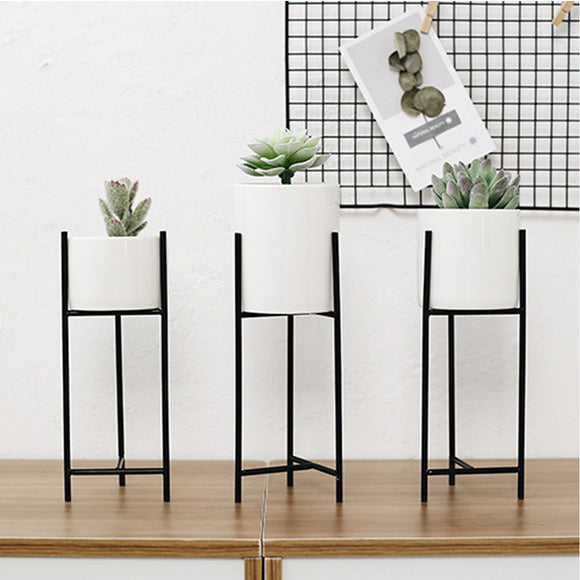 Black Metal Rack Ceramic Succulent Plant Pot Flower Planter Garden Home Decor Decorative Hardware