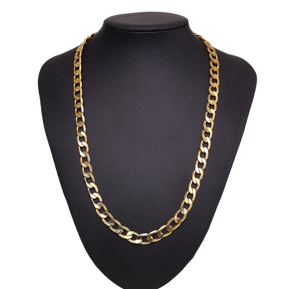 Men's Punk Gold Chunky Ring Flat Curb Necklace Accessory