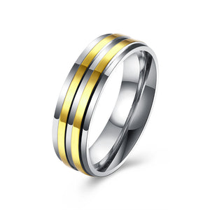 Gold Stripe Simple Zircon Stainless Steel Ring Women Men Gift Wedding Jewelry