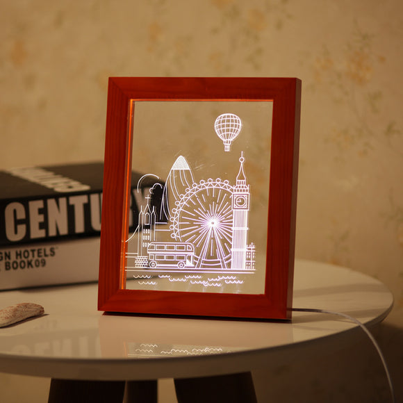 KCASA FL-732 3D Photo Frame LED Night Light Wooden Ferris Wheel Decorative USB Lamp Christmas Gifts