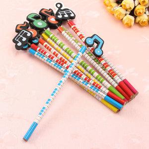 12 Pcs Wooden Musical Note Cartoon Pencils Stationery Gifts for Children