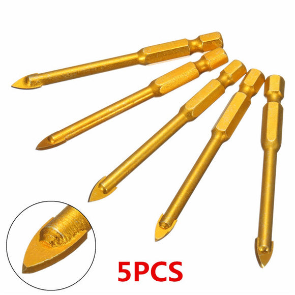 5pcs 6mm Hex Shank Spear Point Head Drill Bits Set Ceramic Porcelain Marble Glass Tile Drill Bits