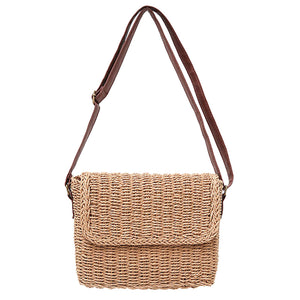 Woman Straw Rattan Crossbody Bag Vintage Handmade Shoulder Pack Handbag