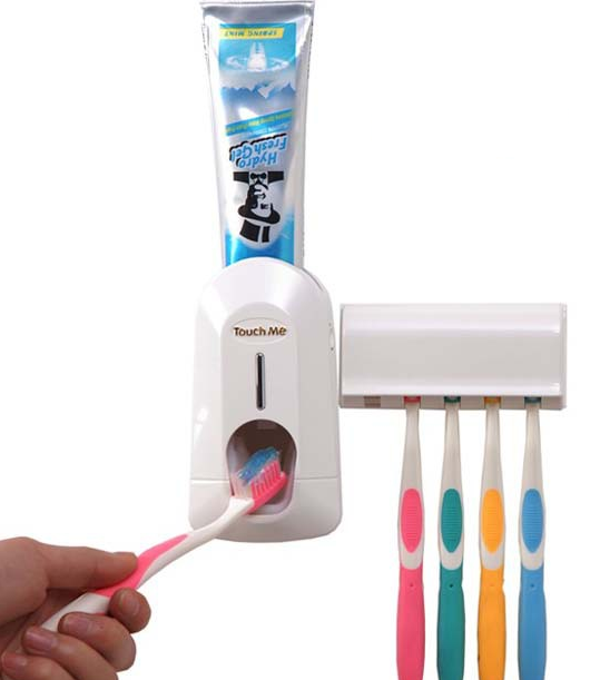 Plastic Automative Toothpaste Squeezer With Toothbrush Holder Bathroom Set