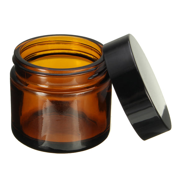 60ml Brown Amber Glass Jar Round Empty Black Lid Cream Balm Jar Storage Container