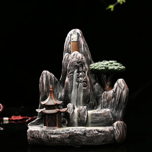 Ceramic Backflow Incense Cone Burner Incense Stick Holder Rockery Mountain Tower Cloud Water Stream Fragrant Censer Decor