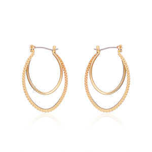 Fashion Double Hoop 18K Gold Plated Oval Pendant Piercing Earrings Best Gift for Women