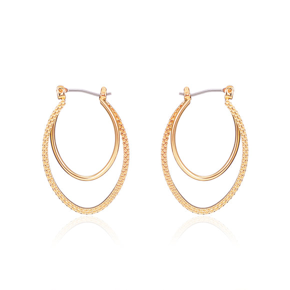 Fashion Double Hoop 18K Gold Plated Oval Pendant Piercing Earrings Best Gift for Women