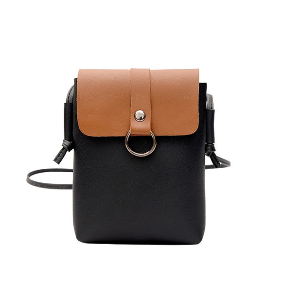 Women PU Leather Casual Mini Color Block Hasp Phone Bag Shoulder Bag Crossbody Bag