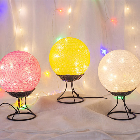 LED Linen Rattan Ball Desk Lamp USB Creative Romantic Night Light with Switch Button