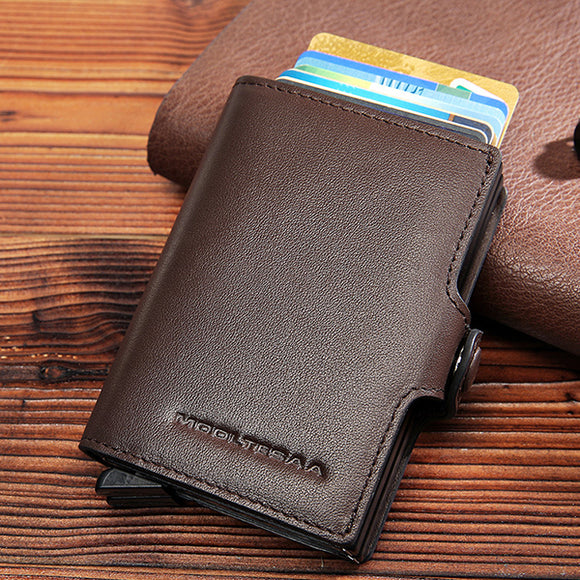 RFID Multi-function Genuine Leather Metal Card Package Business Card Box Anti-magnetic Wallet