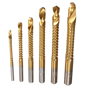 Drillpro 6Pcs Titanium Coated Twist Drill Bits Wood Metal Plastic Cutting Saw Drill Bit Set