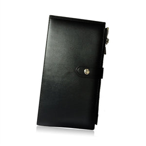 Men Business Genuine Leather RFID Anti-Scanning Long Black Multi Pocket Card Holders