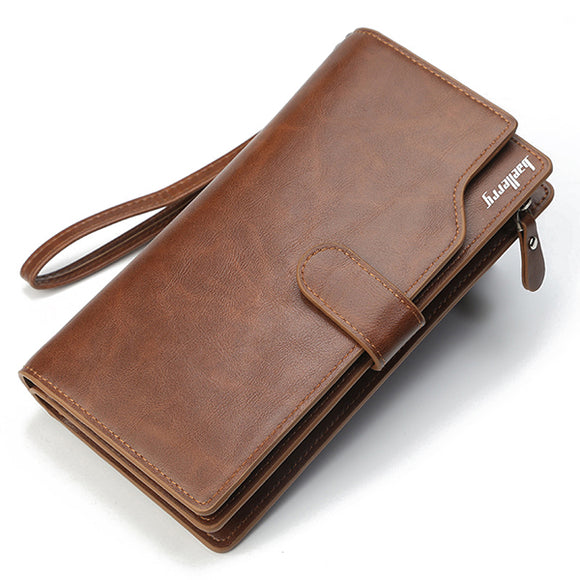 Mens PU Long Wallet Business Portable Cash Card Clutch Bag