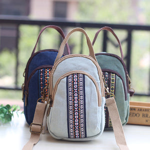 Women Canvas Leisure Crossbody Bag Print Double Layer Phone Bag