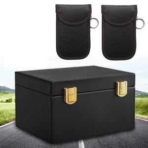 RFID Blocking Bag Car Key Signal Blocker Case Box with 2PCS PU Fob Pouch Keyless