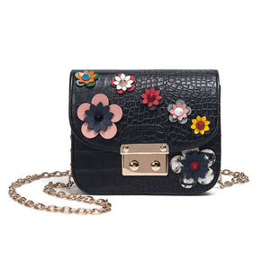 Women Mini Floral Shoulder Bag PU Leather Chain Bag Phone Case