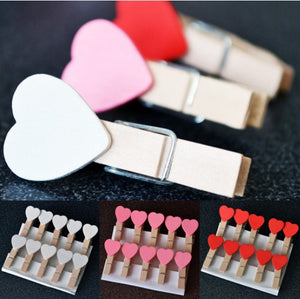 10Pcs Love Heart Wooden Clothes Photo Paper Clips