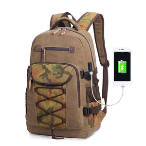 Canvas Travel Bag Designer Large Capacity Casual Backpack with USB Charging Port