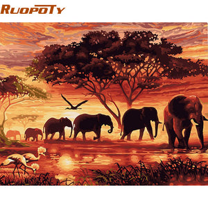 RUOPOTY Elephants Landscape DIY Digital Painting By Numbers Modern Wall Art Canvas Painting Unique G