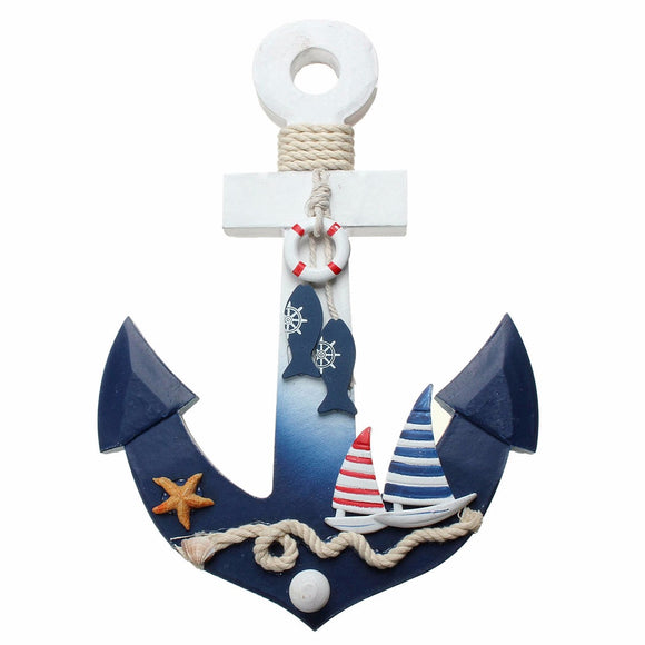 Wooden Nautical Anchor Wall Hanging Hook Ship Starfish Decor Coat Door Rack