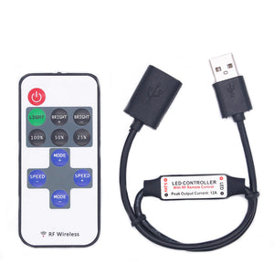 DC5-24V 11 Keys Mini USB RF Wireless Dimmer Remote Control LED Controller for Single Color Strip