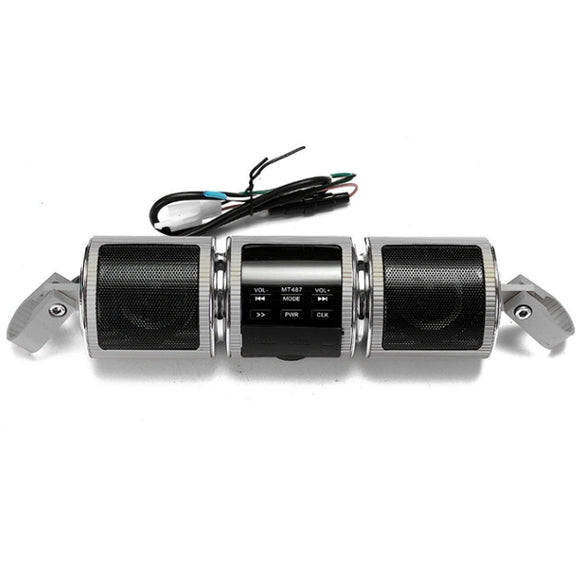 Motorcycle Handlebar Stereo Mp3 Speakers Waterproof Player with bluetooth Function Silver