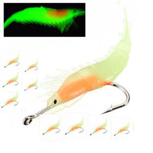 1PC 60mm 3g Noctilucent Soft Silicone Prawn Shrimp Fishing Lure Hook Bait